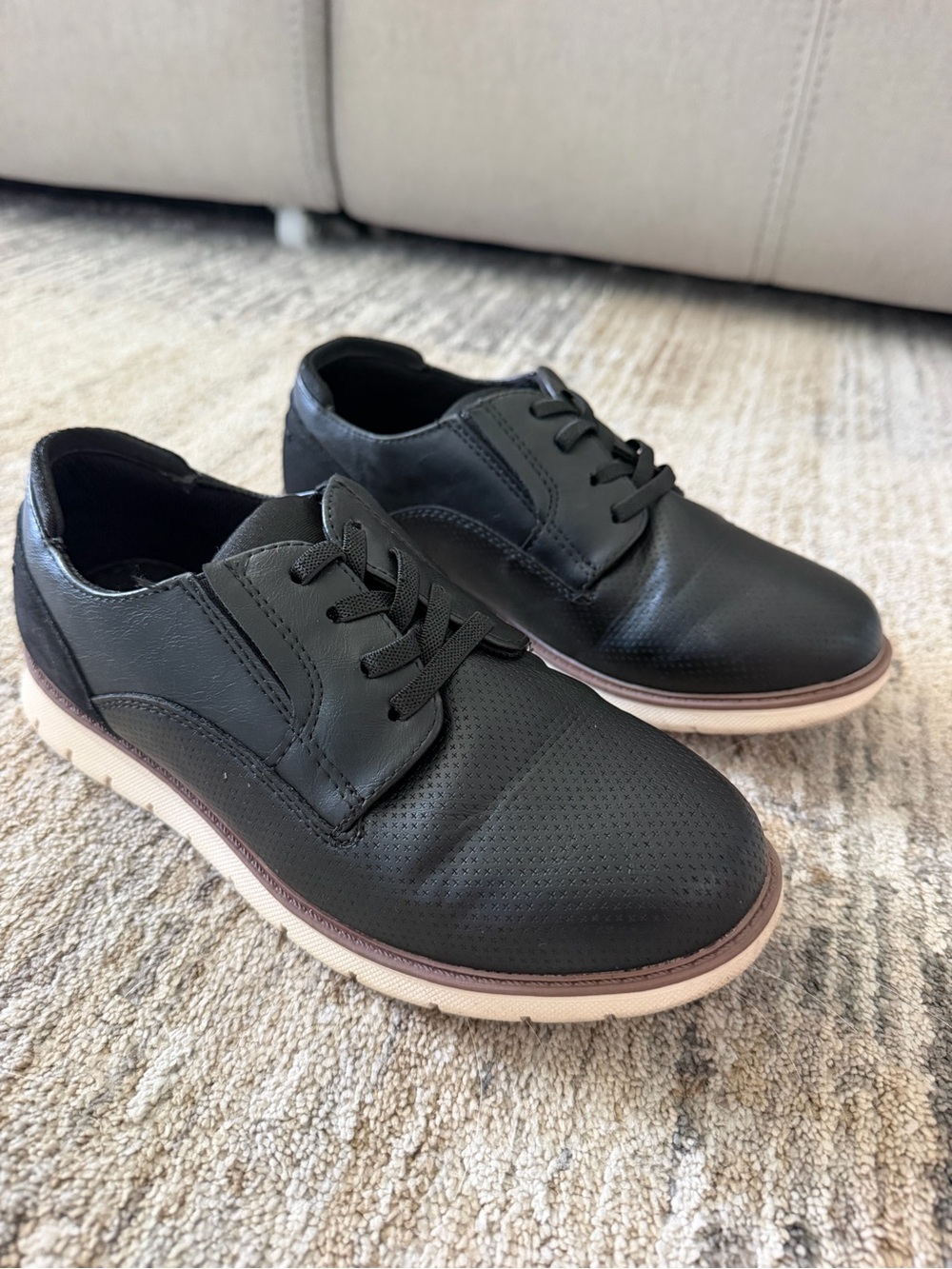 Crown Vintage Boys Black Casual Lace-Up Shoes with Cream Sole